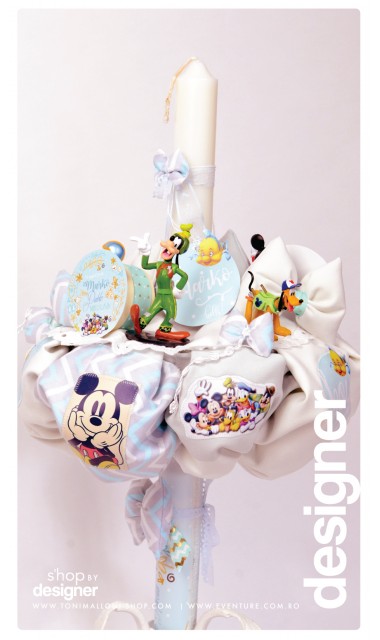 Lumanare botez baieti cu personaje din desenele animate Mickey Mouse, Goofy, Donald, 65x4 cm  5